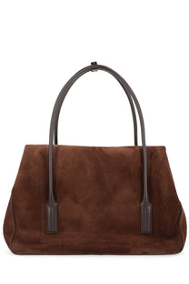 Tom Ford women’s borsa tote in brown suede with dark brown leather handles and rectangular hardware accents