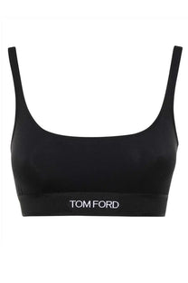 Black tom ford women’s bralette modale firmata with ribbed band and white logo embroidery in soft fabric