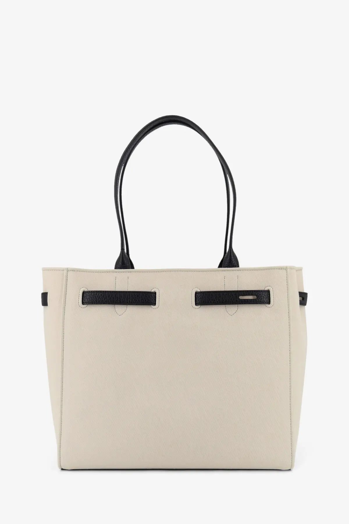 Cream-colored leather tote bag with black handles and strap accents by Tom Ford women’s canvas shoulder bag black