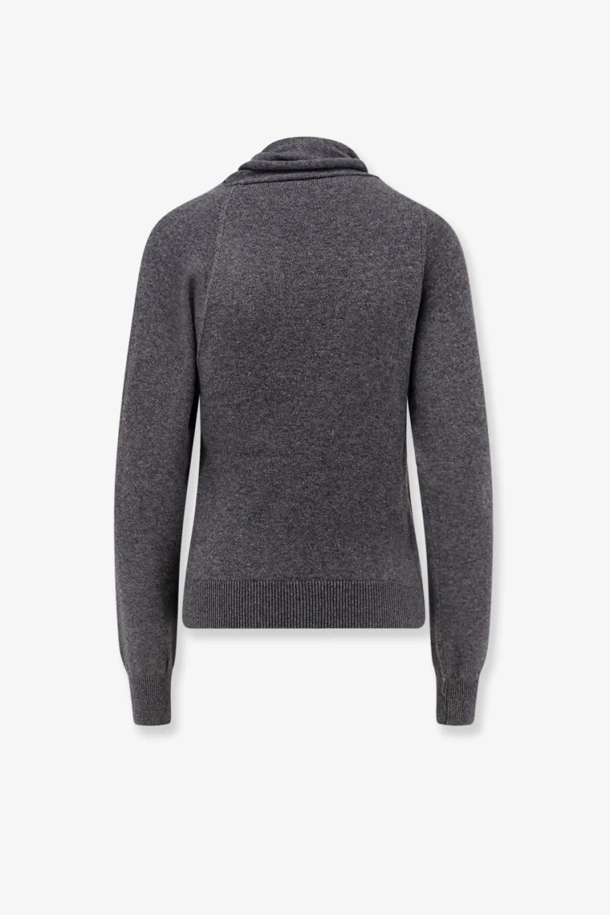Tom Ford women’s grey cashmere and cotton sweater with textured knit cowl neck and ribbed cuffs