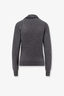 Tom Ford women’s grey cashmere and cotton sweater with textured knit cowl neck and ribbed cuffs