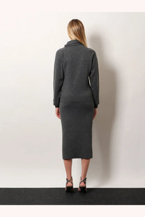 Tom Ford women’s dark gray cashmere and cotton knit turtleneck sweater dress with long sleeves and ribbed hem