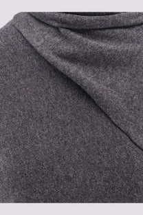 Tom Ford women’s soft heather gray knit cashmere and cotton cowl neck sweater with cozy textured fabric