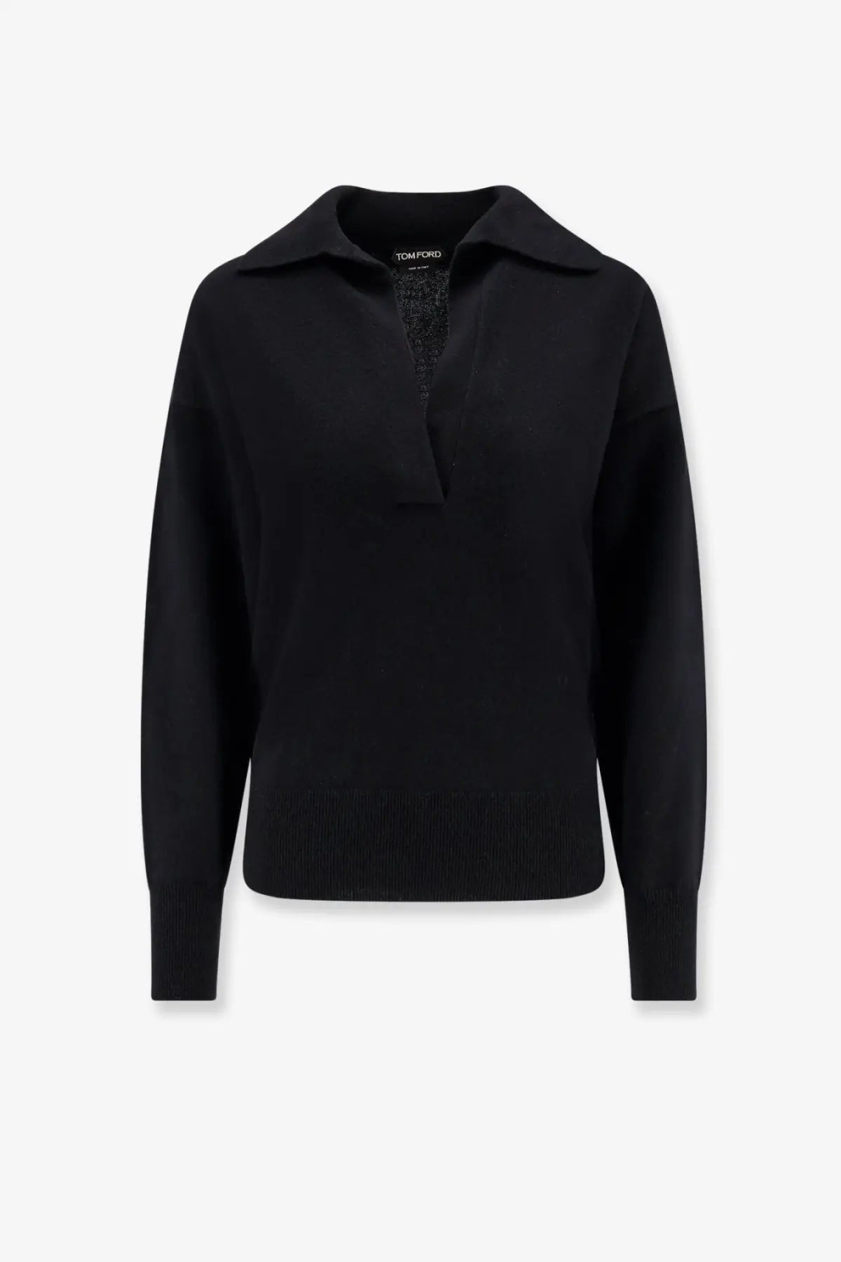 Tom Ford women’s black cashmere polo shirt sweater with collar and ribbed cuffs in knit fabric