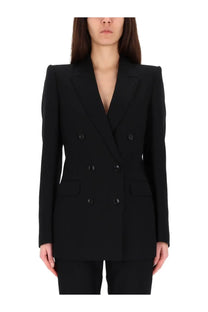 Tom Ford women’s black double breasted blazer with structured shoulders and matte black buttons