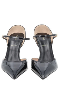 Tom Ford women’s Écolleté Mary Jane black patent leather high heels with pointed toe t-strap and gold-tone buckle