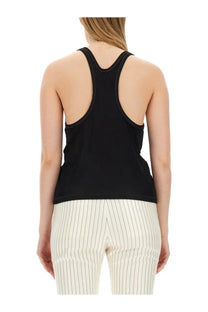 Tom Ford women’s black jersey racerback tank top with a smooth form-fitting silhouette shown from the back side