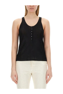 Black ribbed knit tank top with button-down front from tom ford made of jersey fabric for women