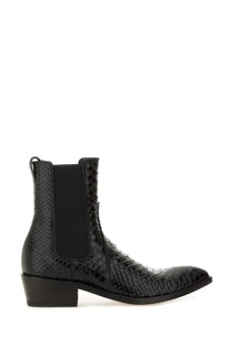 Black tom ford women’s leather chelsea boot with python skin texture and low block heel
