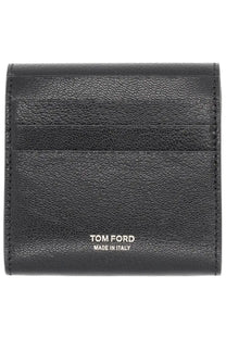 Black textured leather tom ford women’s card holder with embossed branding visible on front side