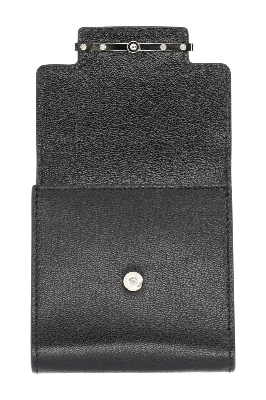 Tom Ford women’s black leather card holder with textured finish silver-toned clasp and button closure