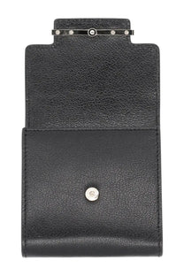 Tom Ford women’s black leather card holder with textured finish silver-toned clasp and button closure