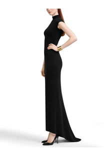 Tom Ford women’s sleek black sleeveless long viscose dress with a high neck and form-fitting silhouette