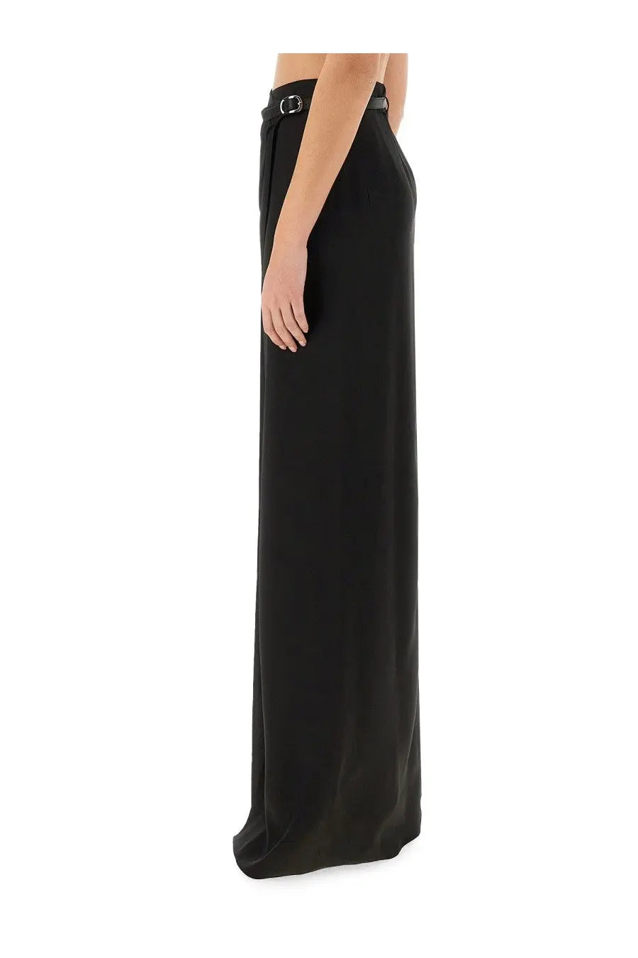 Tom ford women’s maxi wrap skirt black with sleek high-waisted design and silver-toned circular buckle waistband