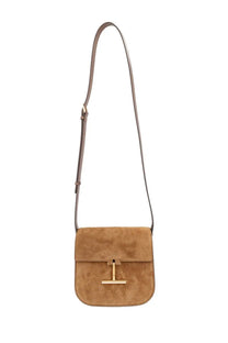 Tom Ford women’s mini Tara bag brown tan suede crossbody with gold-tone t-shaped clasp and adjustable strap