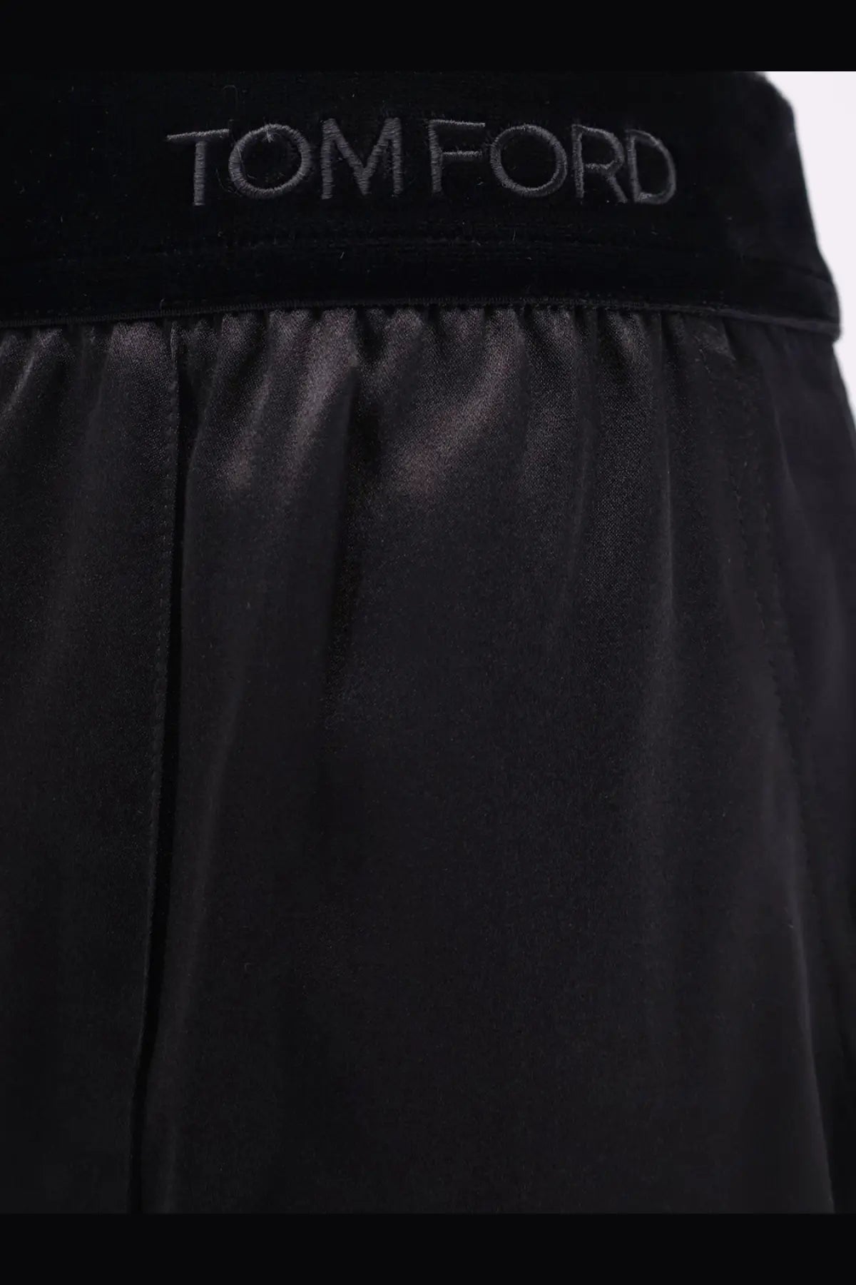 Black satin skirt with velvet waistband embroidered tom ford branding from tom ford women’s pyjamas stretch satin trousers