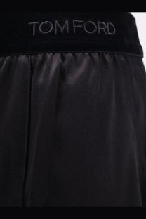 Black satin skirt with velvet waistband embroidered tom ford branding from tom ford women’s pyjamas stretch satin trousers