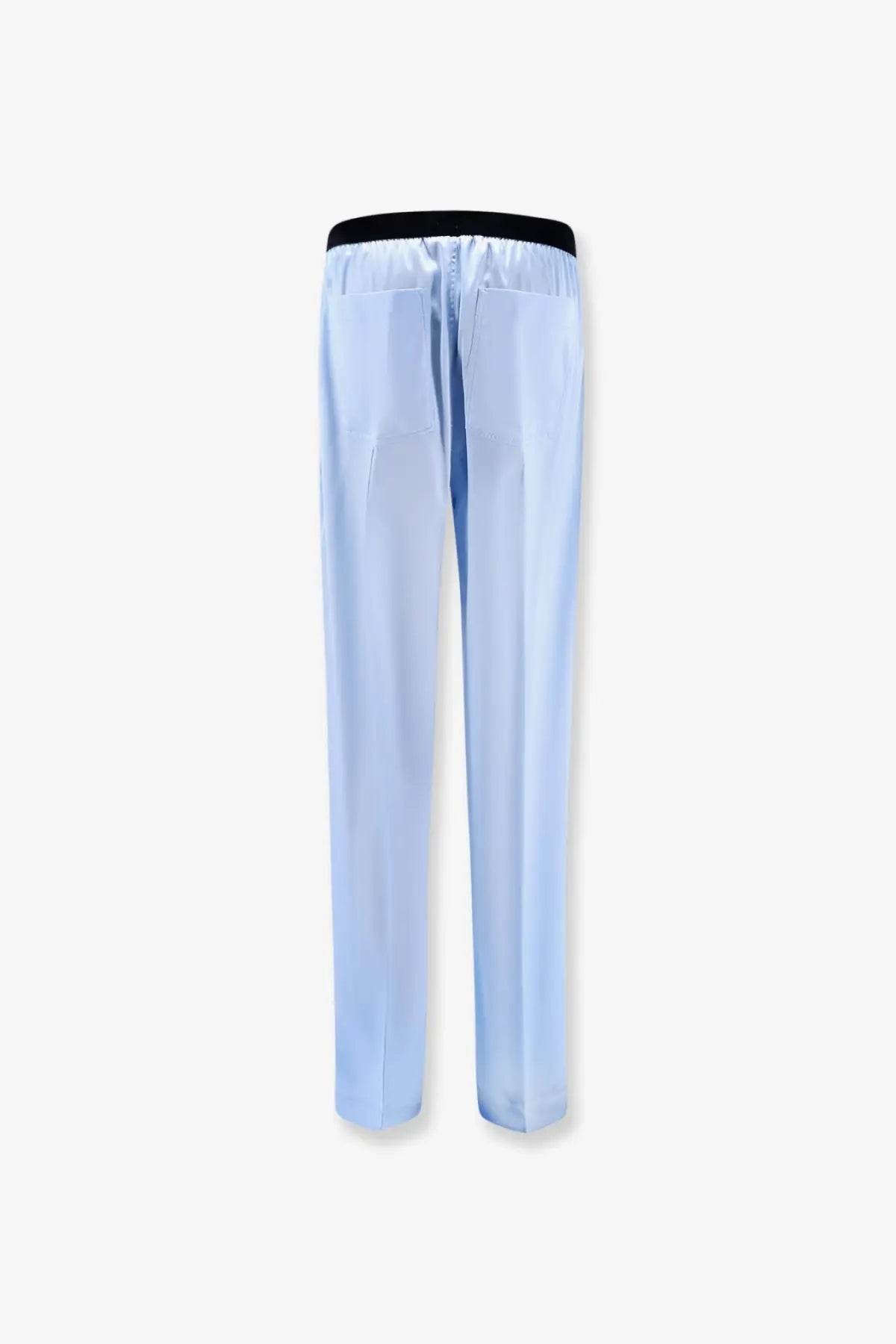 Light blue satin Tom Ford stretch trousers with a black elastic waistband for women pyjamas in grey style