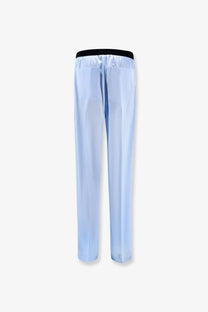 Light blue satin Tom Ford stretch trousers with a black elastic waistband for women pyjamas in grey style