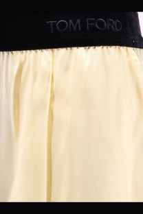 Cream-colored satin skirt with black velvet tom ford waistband embroidered in silver from tom ford women’s pyjamas stretch satin trousers yellow