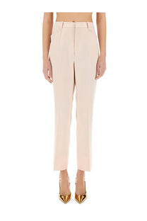 Tom Ford women’s sartorial pants in soft blush pink with high waist straight leg and tailored creased fabric