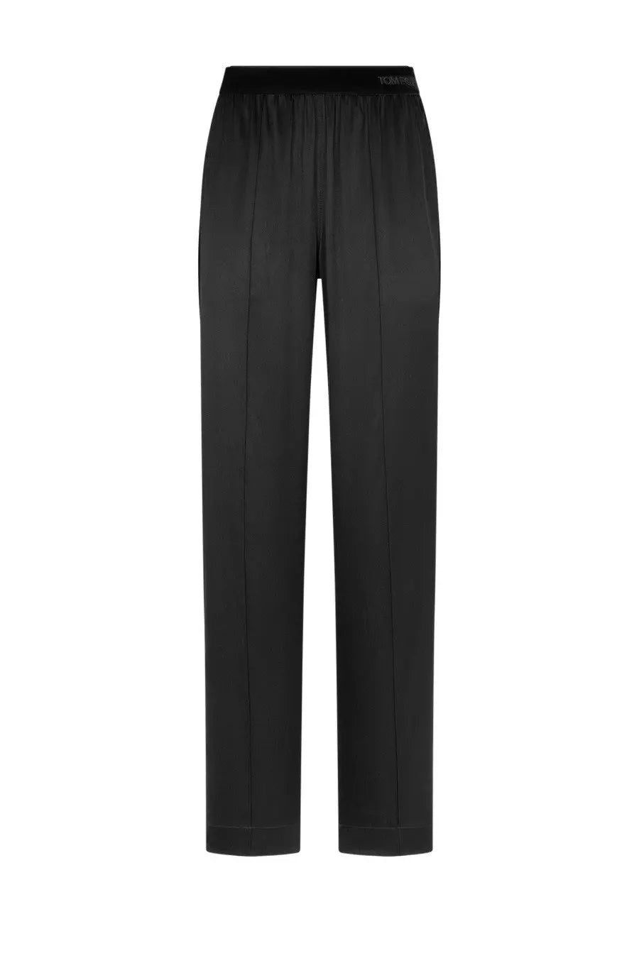 Tom Ford women’s black silk pajama pants with a sleek straight-leg cut and elastic waistband