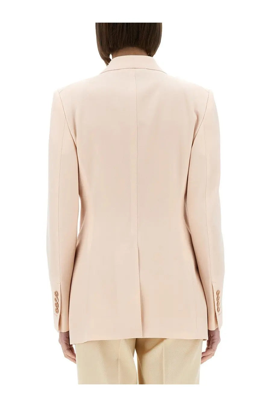 Tom Ford women’s single breasted wool jacket in pale pink with tailored fit and subtle seam detailing