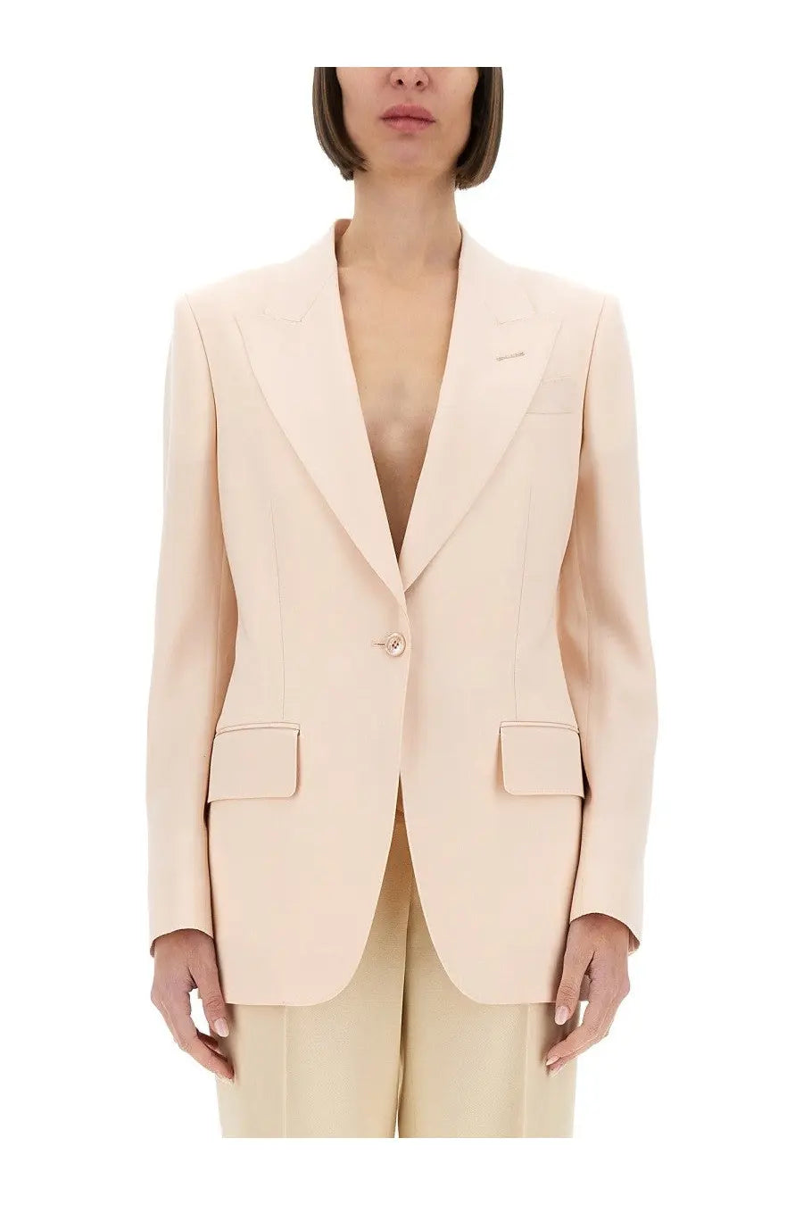 Tom Ford women’s single breasted pale pink wool blazer with single button and structured lapels