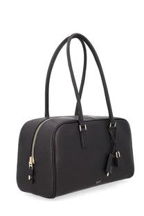 Tom Ford women’s small black leather handbag with gold-tone zipper hardware and dual top handles in a sleek rectangular shape