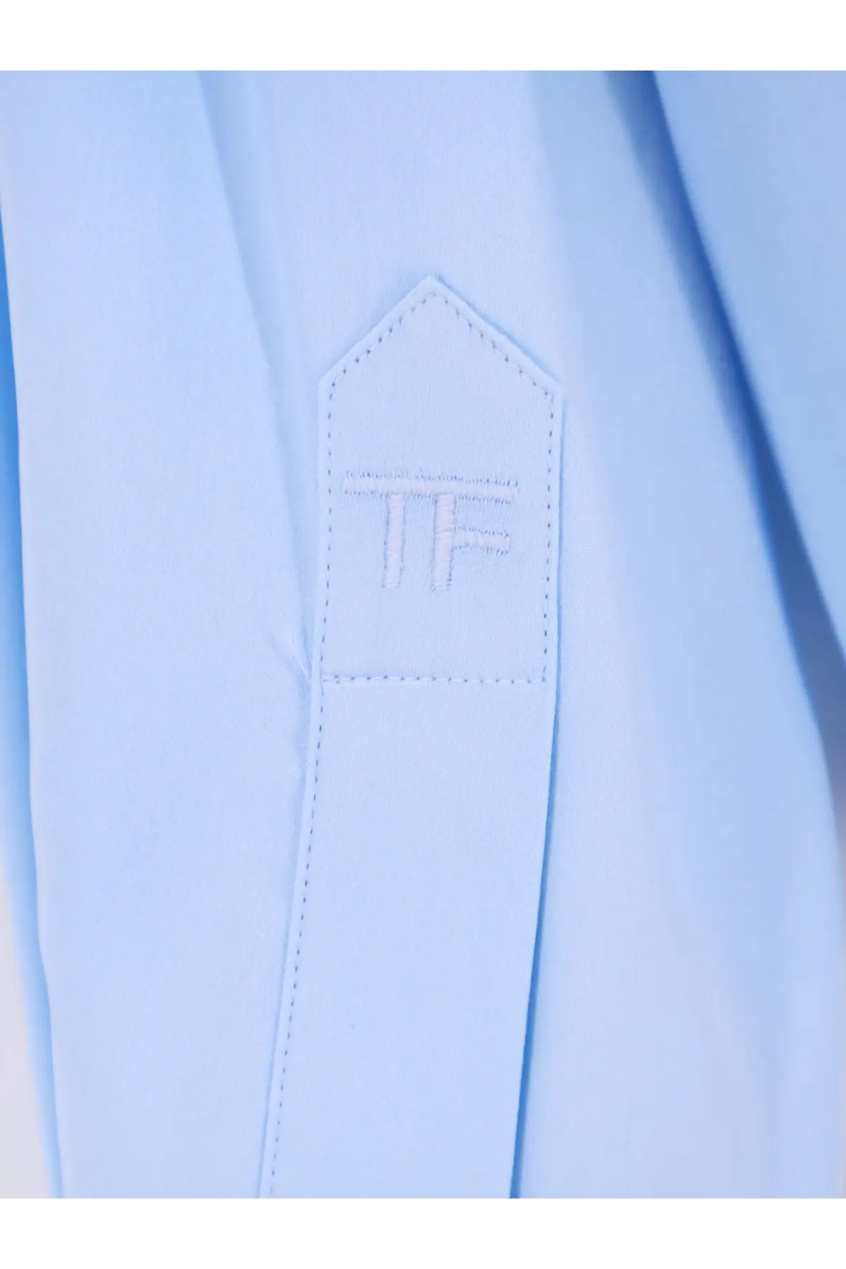 Tom ford women’s stretch satin shirt grey with light blue cotton fabric and white embroidered tf logo on chest pocket