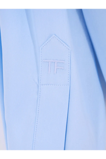 Tom ford women’s stretch satin shirt grey with light blue cotton fabric and white embroidered tf logo on chest pocket