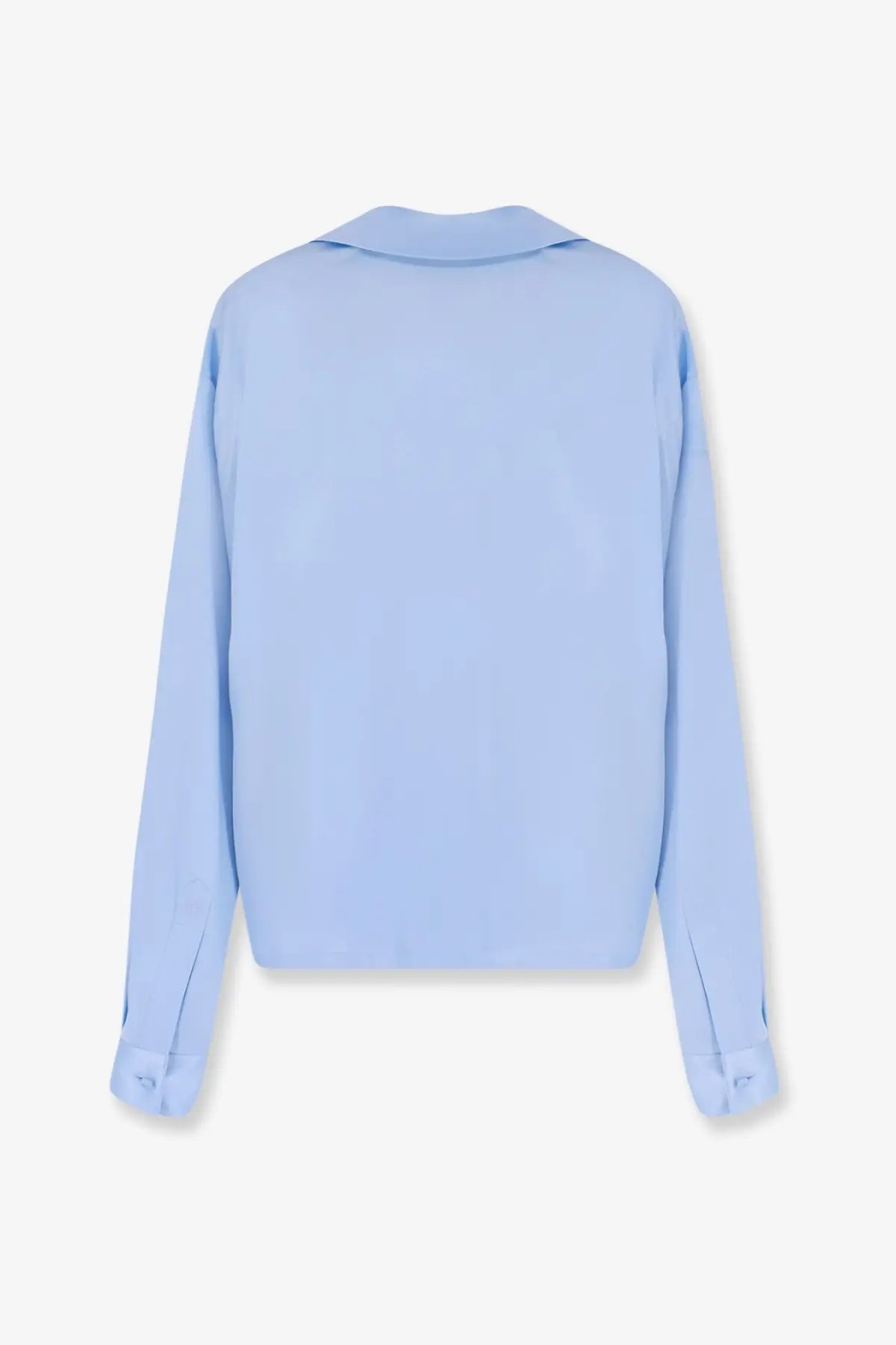 Tom ford women’s stretch satin shirt grey light blue long sleeved blouse with soft flowing fabric and classic collar