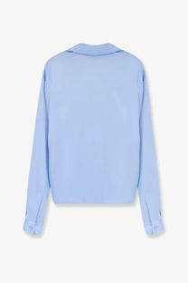 Tom ford women’s stretch satin shirt grey light blue long sleeved blouse with soft flowing fabric and classic collar