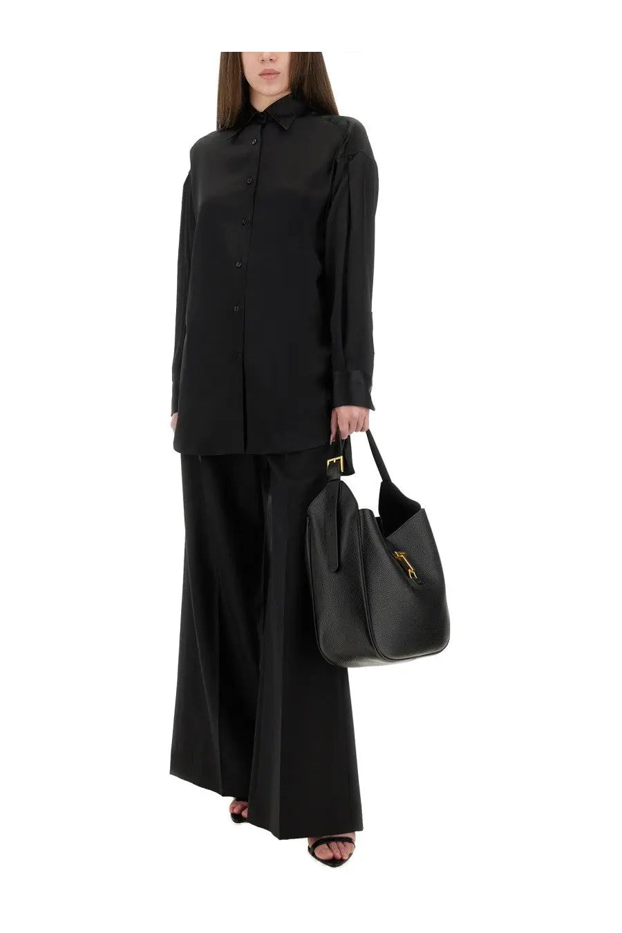 Black leather tote bag with gold-tone hardware ideal for stylish everyday use by tom ford women’s collection
