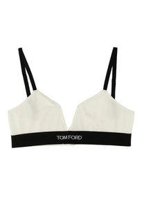 Tom Ford women’s top white featuring a white bra with black straps and contrasting black band with logo