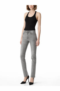 High-rise straight-leg gray denim jeans paired with tom ford women’s black tops for a stylish look