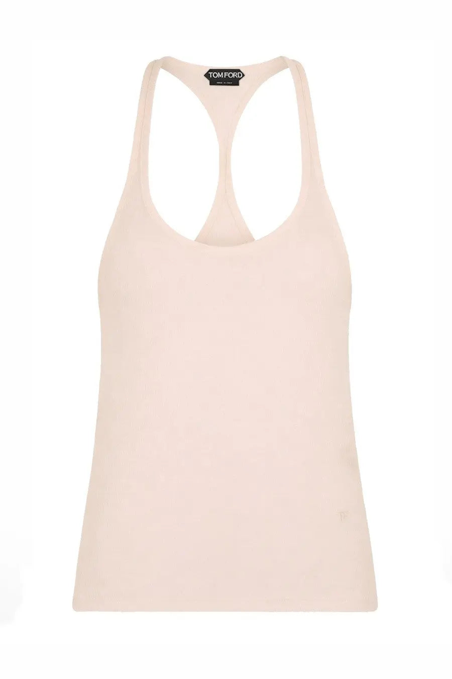 Tom Ford women’s pale pink racerback tank top with smooth minimalist design and soft fabric detail shown from back