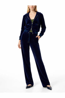 Navy blue velvet two-piece tracksuit with zipper front and drawstring waistband in tom ford womens tops green collection