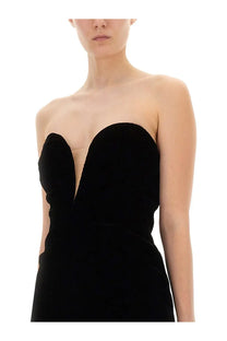 Tom Ford women’s black velvet strapless cocktail dress with a deep v-neckline