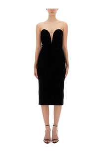 Black velvet strapless midi cocktail dress with sweetheart neckline and fitted silhouette by tom ford women