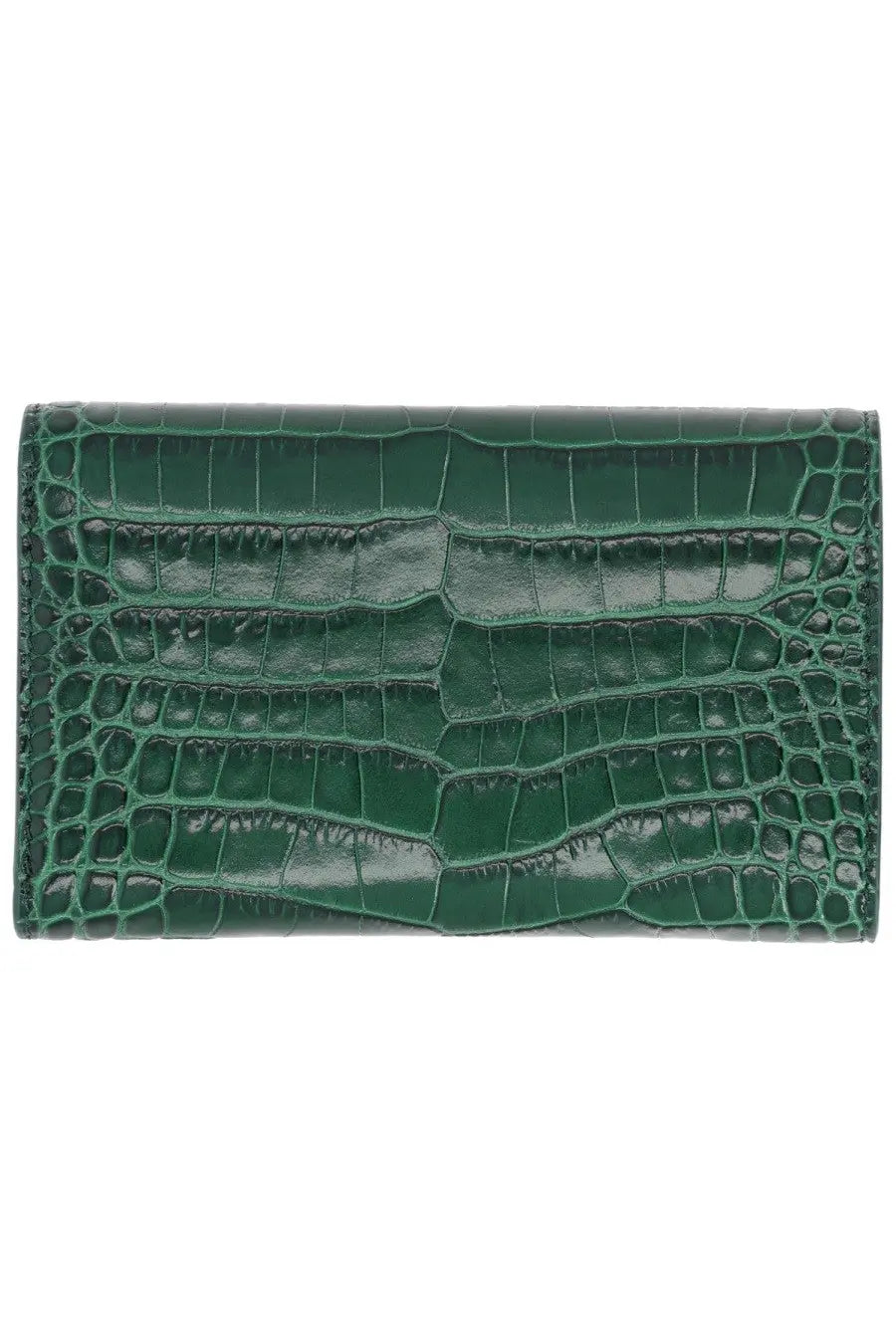 Tom Ford women’s wallet in aube green crocodile-embossed leather showcasing a luxurious texture and rich color