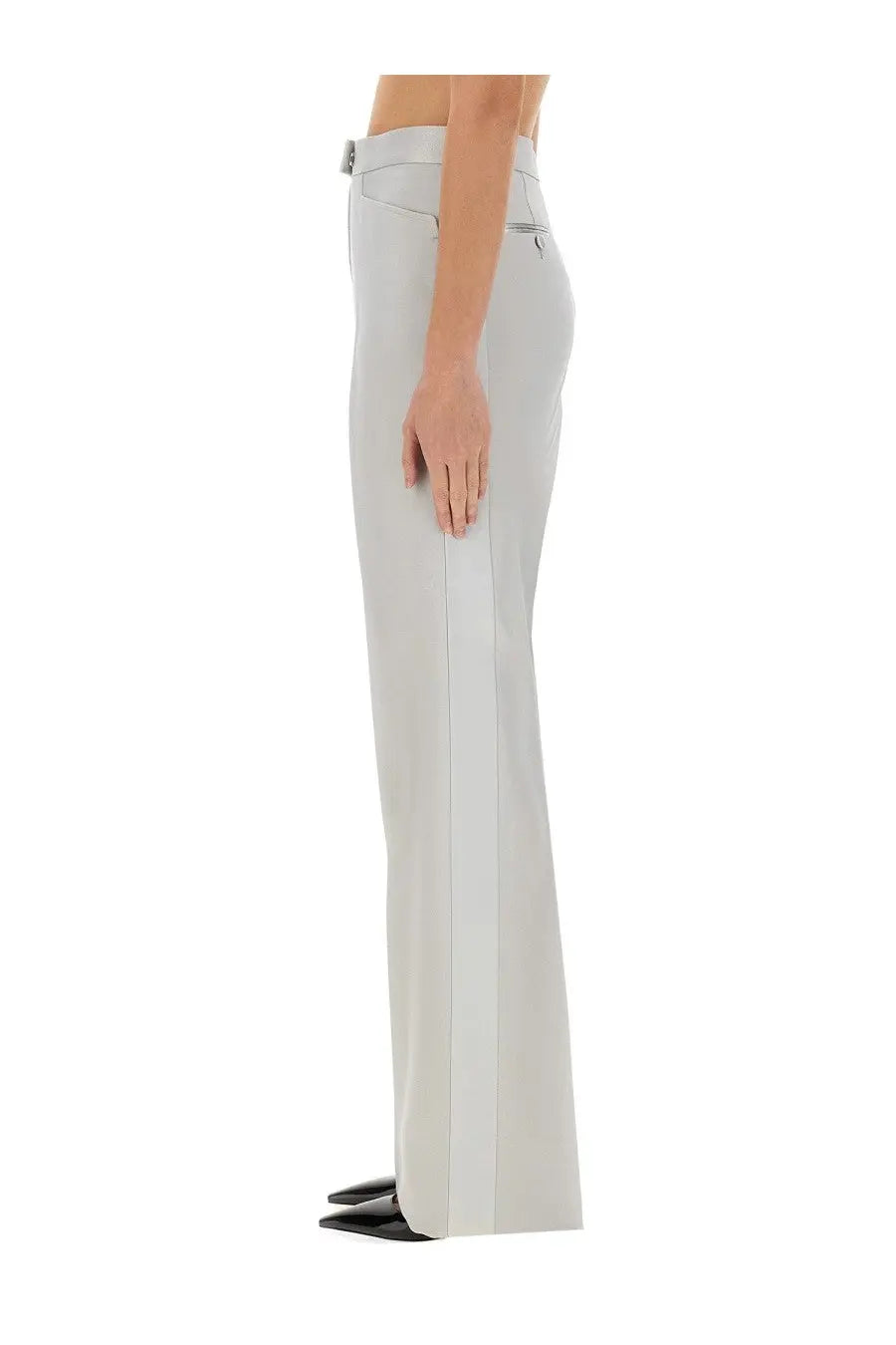 Tom Ford women’s grey light gray high-waisted straight-leg trousers with subtle side seam detailing