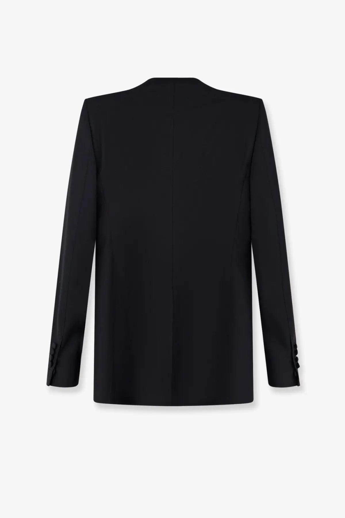 Tom Ford women’s black wool and silk blazer with structured shoulders and subtle buttoned cuffs