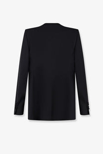 Tom Ford women’s black wool and silk blazer with structured shoulders and subtle buttoned cuffs