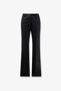 Black tailored Tom Ford women’s wool and silk trousers with straight-leg cut and subtle waistband pleats