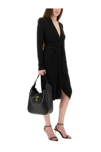 Black leather hobo bag with gold-tone hardware complementing tom ford women’s wrap dress black