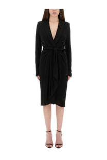 Tom Ford women’s black wrap dress with long sleeves and belted waist in elegant fabric for formal occasions