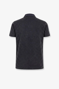 Tonywack men’s black cotton polo shirt with subtle horizontal stripes perfect for casual and semi-formal wear