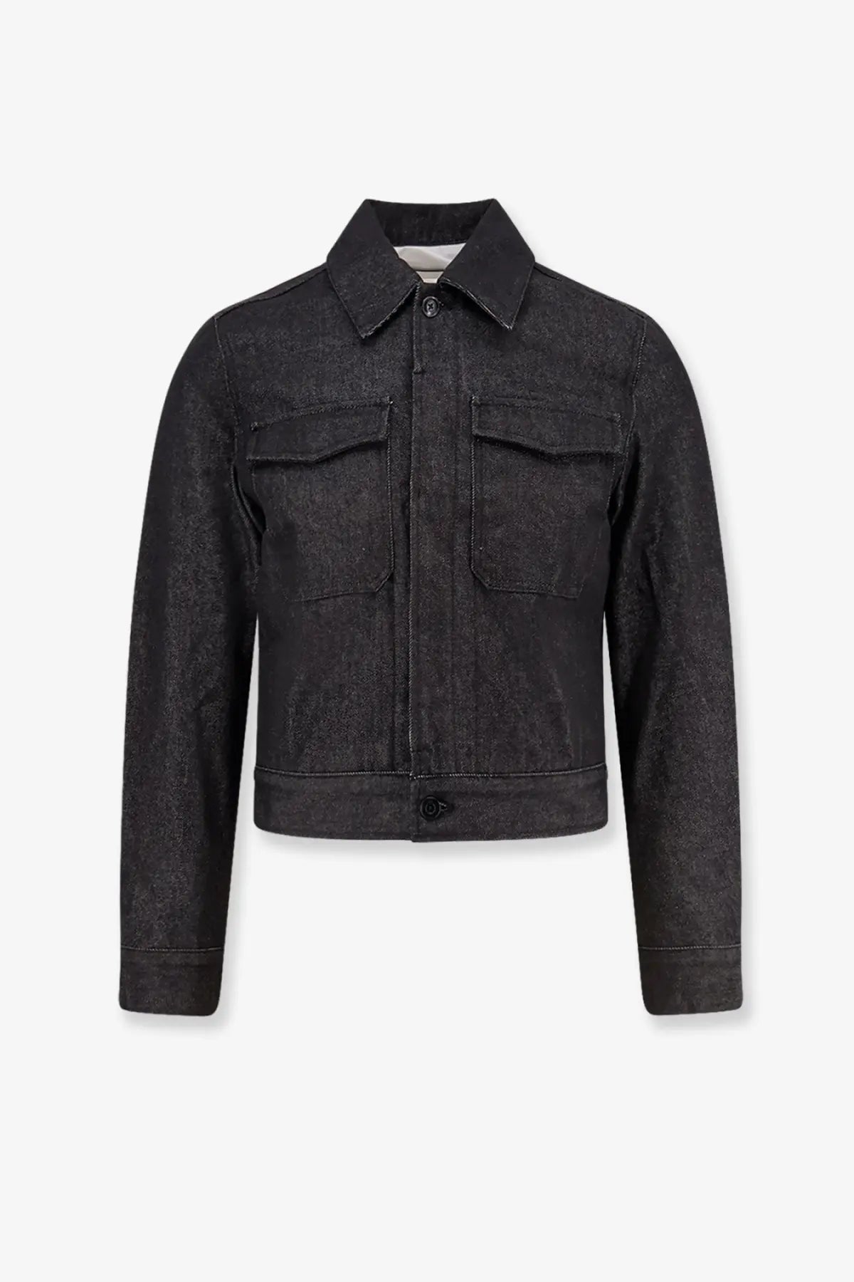 Black denim jacket with classic collar and two front pockets from tonywack men’s denim jacket grey collection