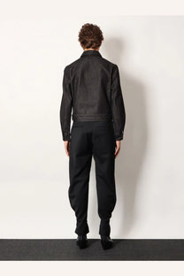 Black leather jacket with classic collar and subtle stitching details in tonywack men’s denim jacket grey product image